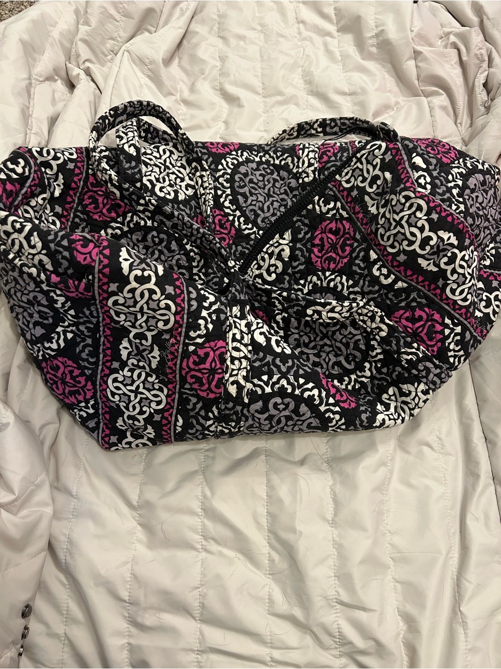 Vera Bradley Quilted Travel Tote in Black, White & Pink